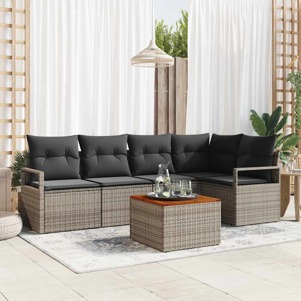 vidaXL Conjunto de sofás de jardín 6 uds. Gris ratán sintético