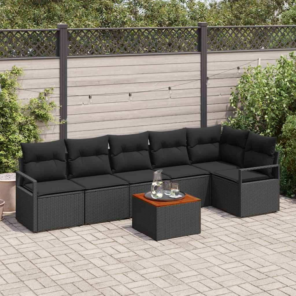 vidaXL Conjunto de sofás de jardín 7 uds. Negro ratán sintético