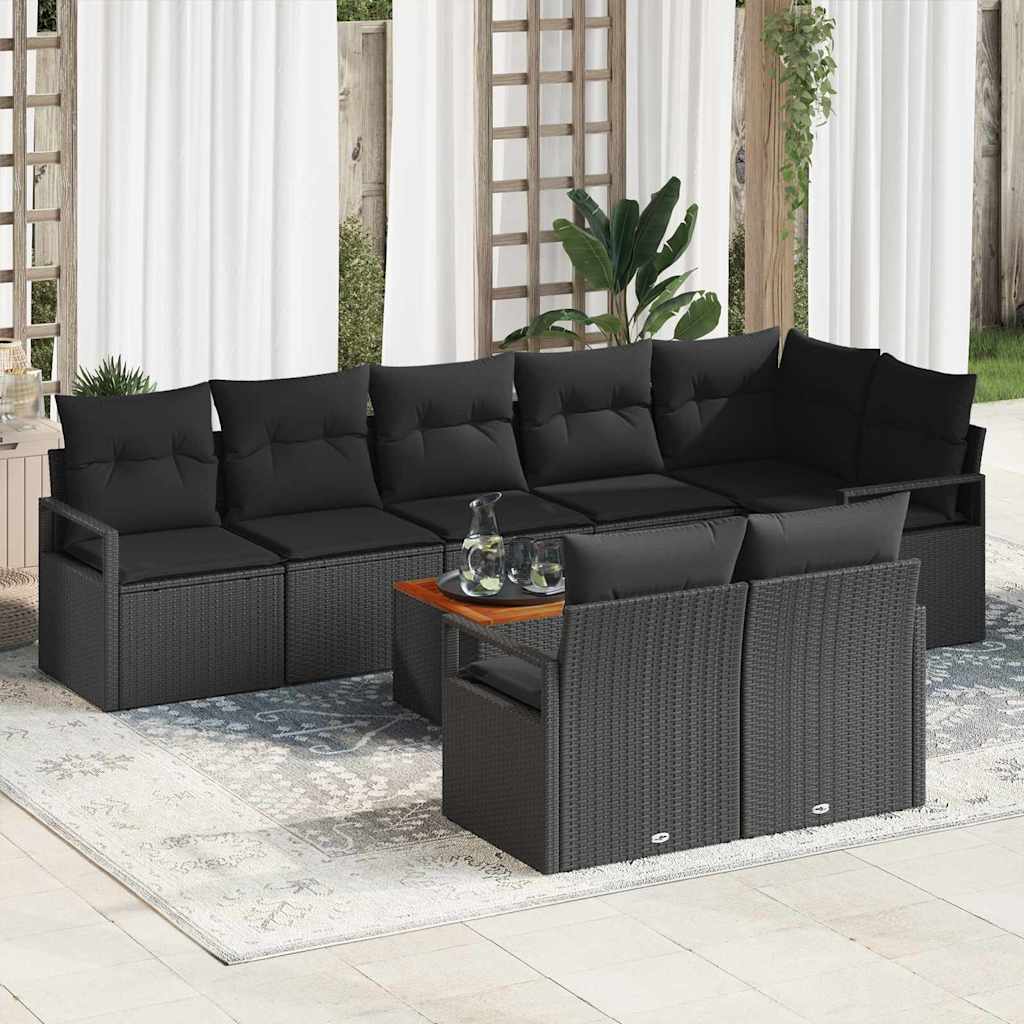 vidaXL Conjunto de sofás de jardín 9 uds. Negro ratán sintético