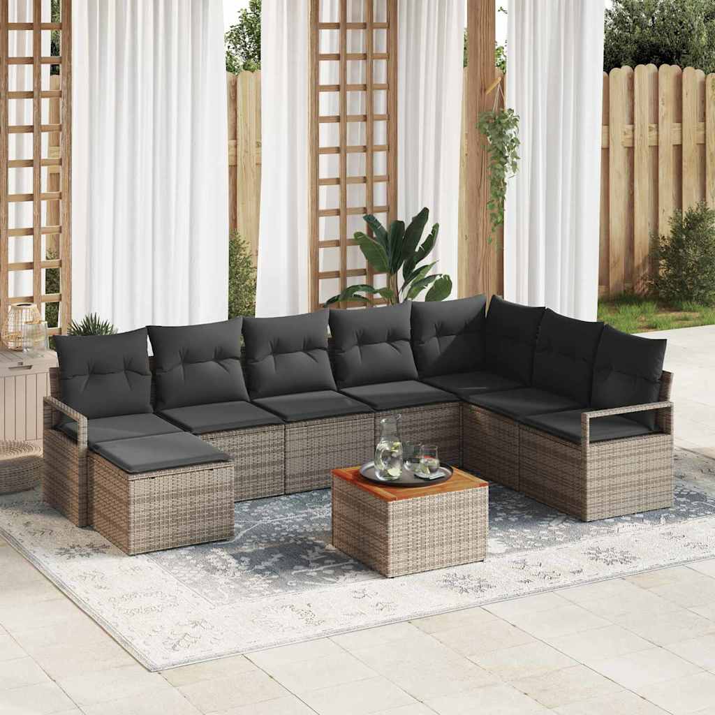 vidaXL Conjunto de sofás de jardín 9 uds. Gris ratán sintético