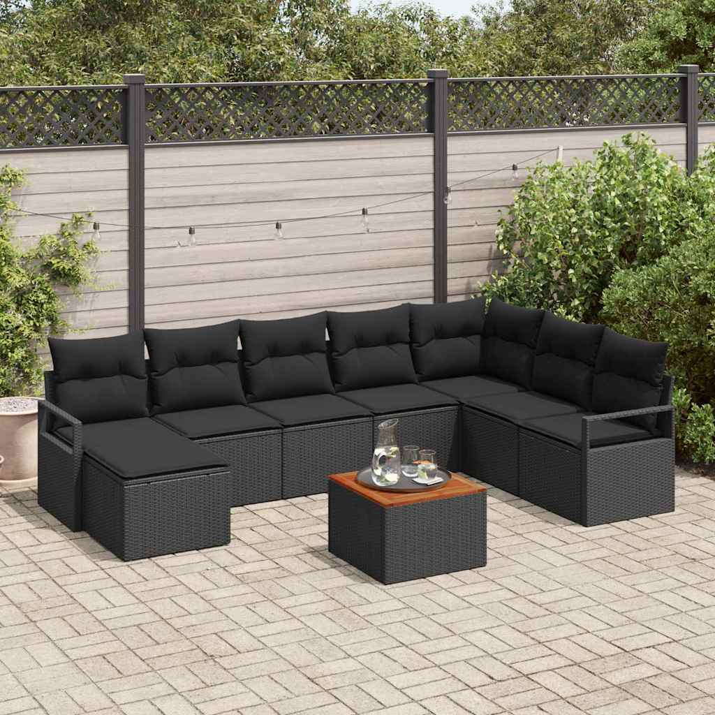 vidaXL Conjunto de sofás de jardín 9 uds. Negro ratán sintético