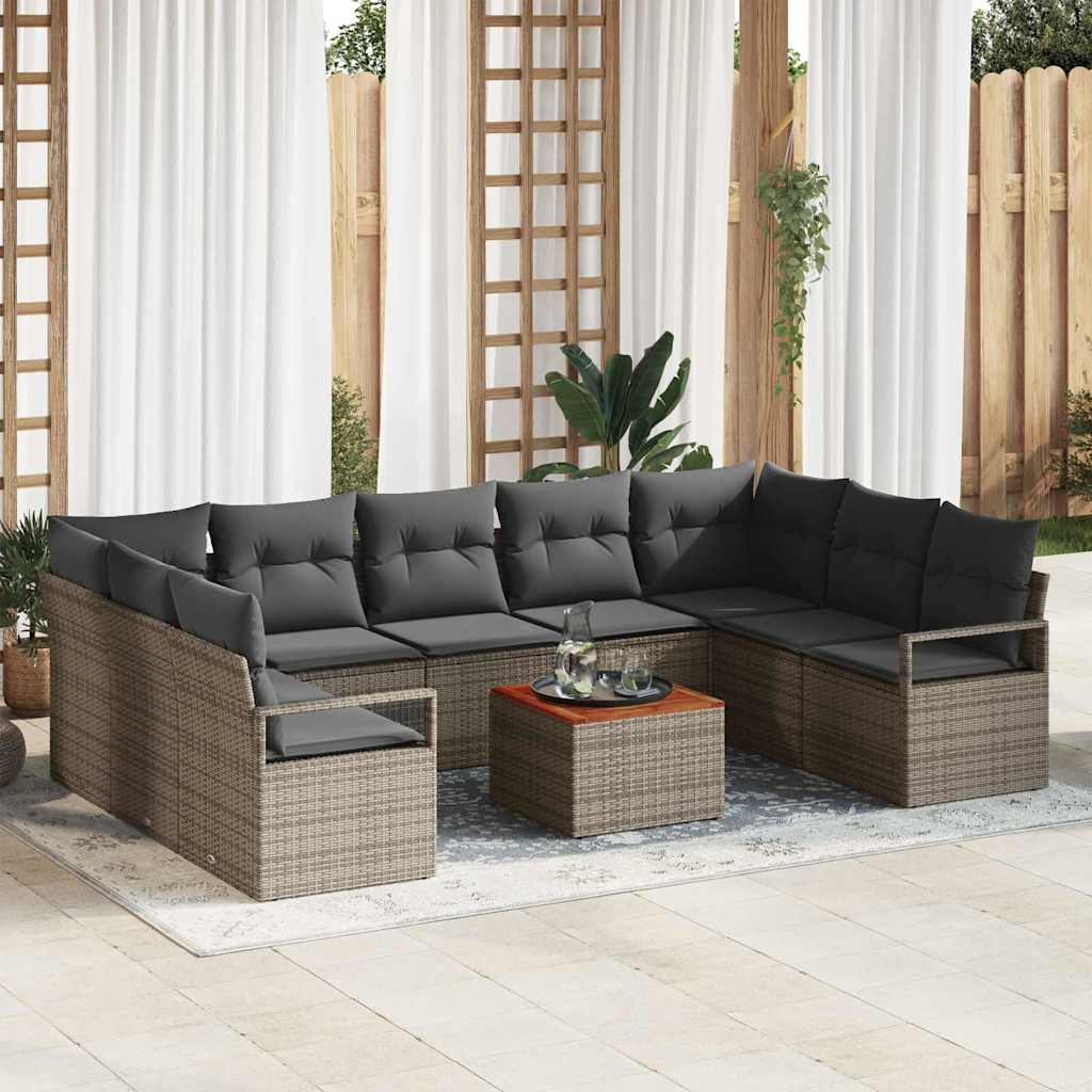 vidaXL Conjunto de sofás de jardín 10 uds. Gris ratán sintético