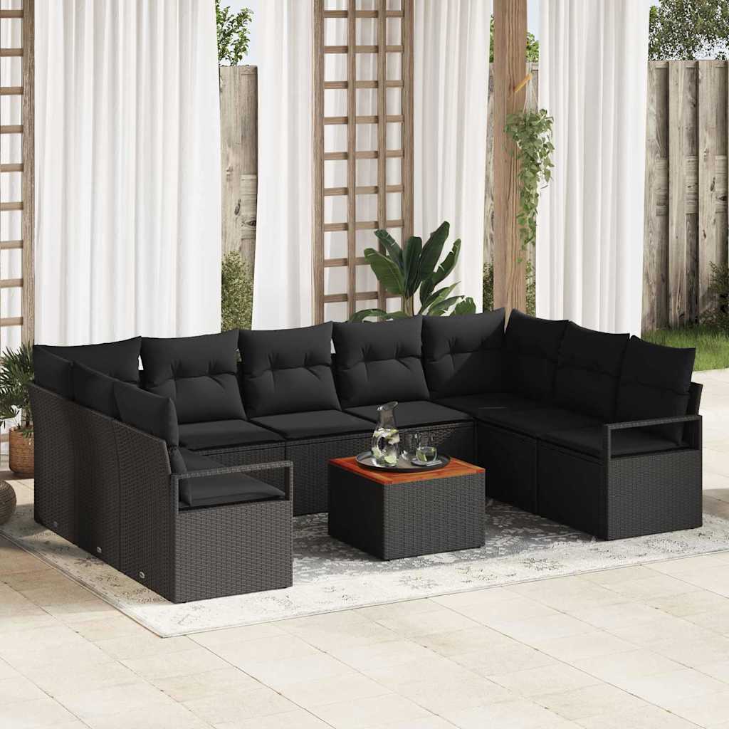 vidaXL Conjunto de sofás de jardín 10 uds. Negro ratán sintético