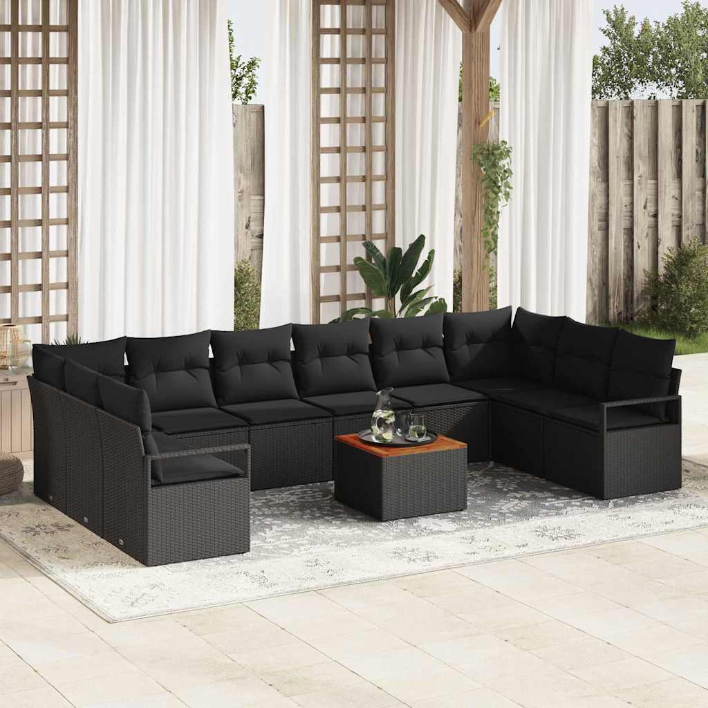 vidaXL Conjunto de sofás de jardín 11 uds. Negro ratán sintético