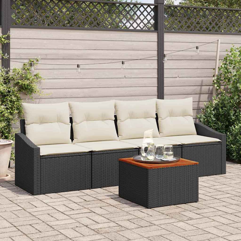 vidaXL Conjunto de sofás de jardín 5 uds. Negro y crema