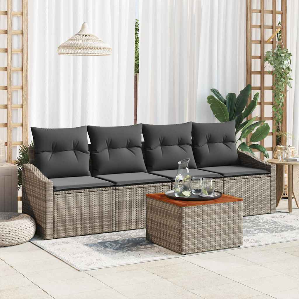 vidaXL Conjunto de sofás de jardín 5 uds. Gris ratán sintético