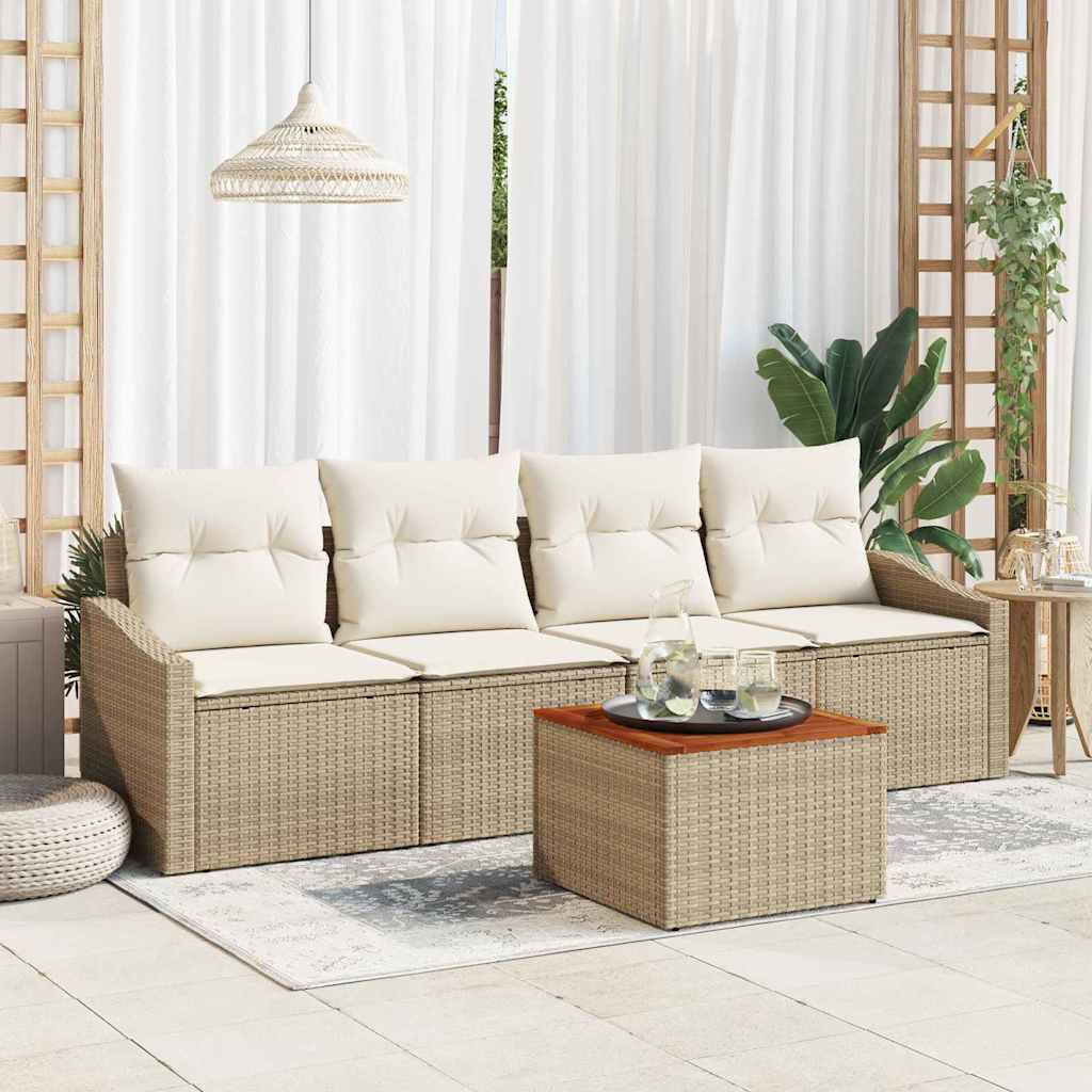 vidaXL Conjunto de sofás de jardín 5 uds. Beige y Crema