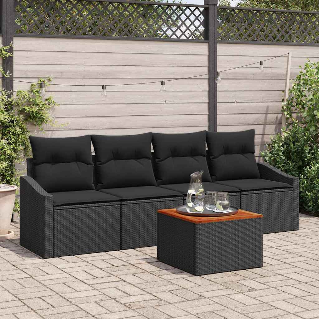 vidaXL Conjunto de sofás de jardín 5 uds. Negro ratán sintético