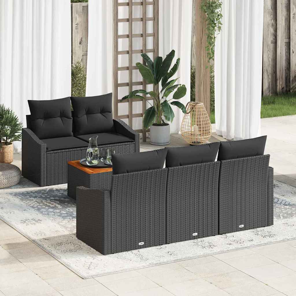 vidaXL Conjunto de sofás de jardín 6 uds. Negro ratán sintético