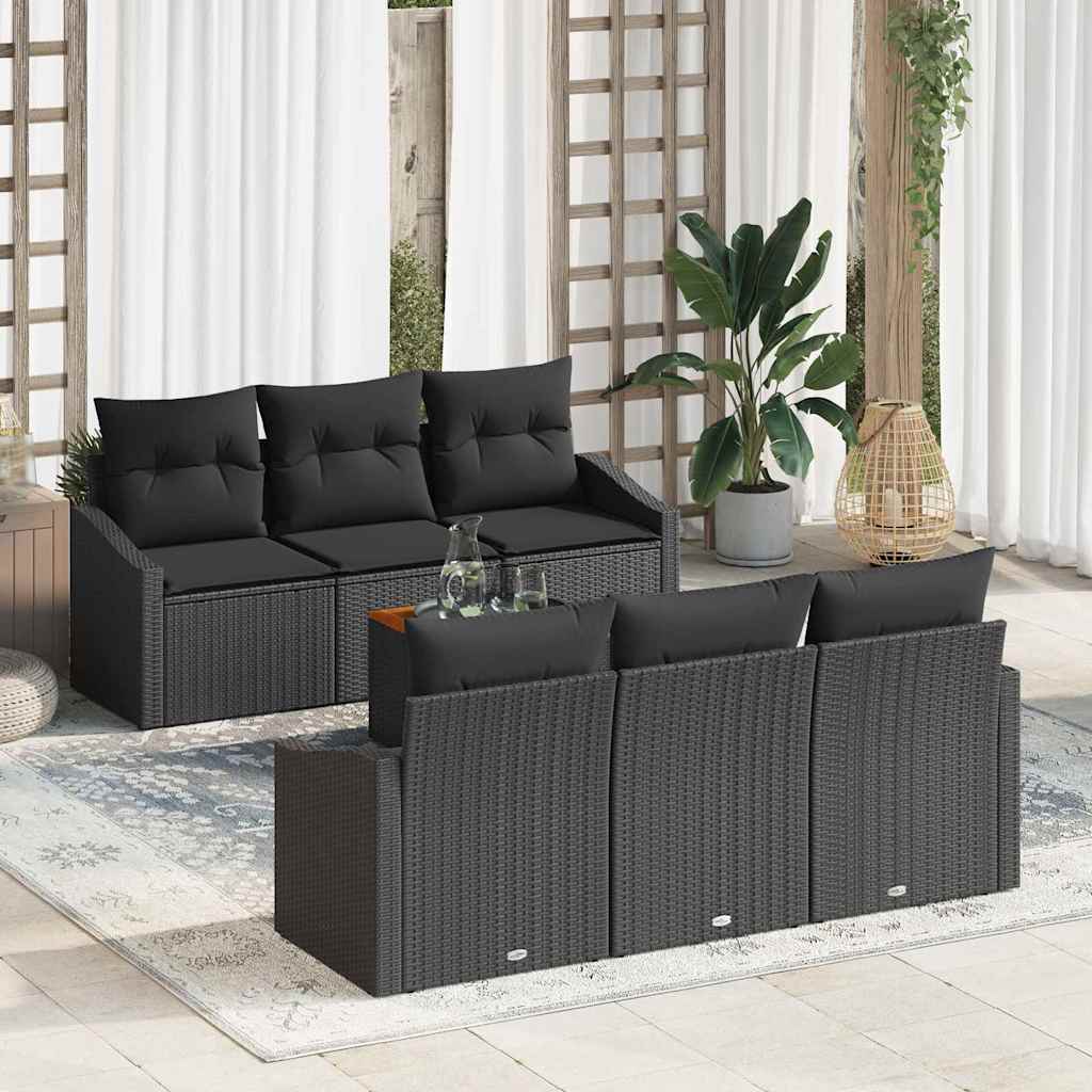 vidaXL Conjunto de sofás de jardín 7 uds. Negro ratán sintético