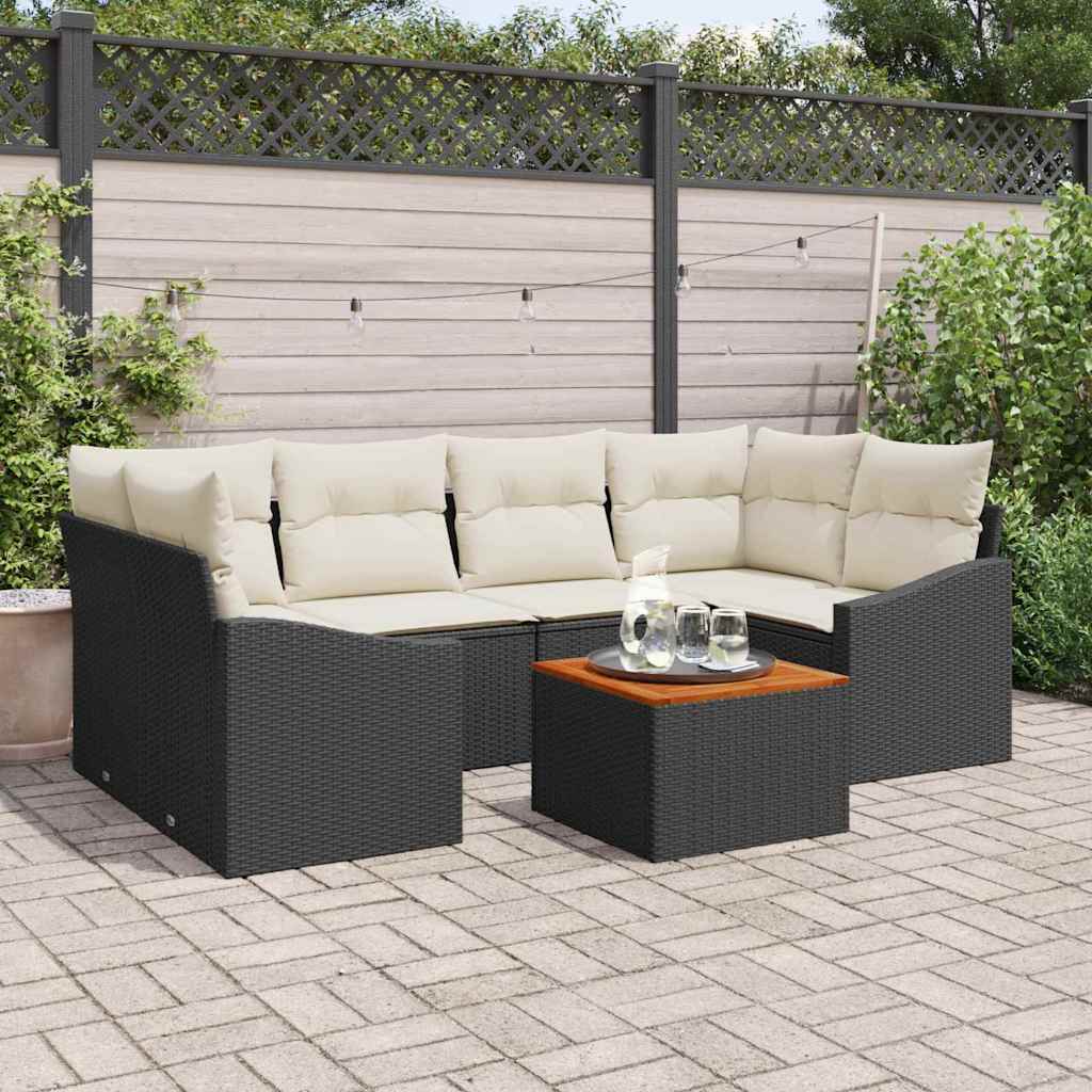 vidaXL Conjunto de sofás de jardín 7 uds. Negro y crema