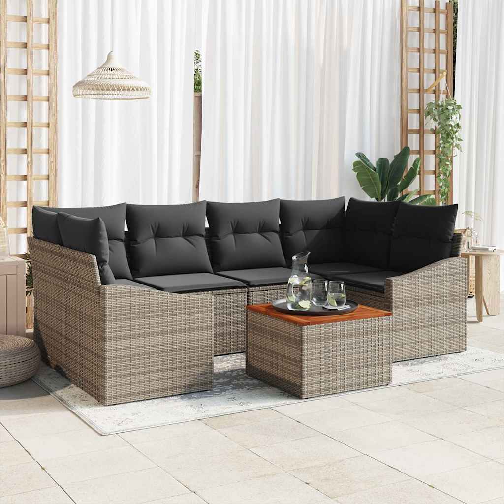 vidaXL Conjunto de sofás de jardín 7 uds. Gris ratán sintético