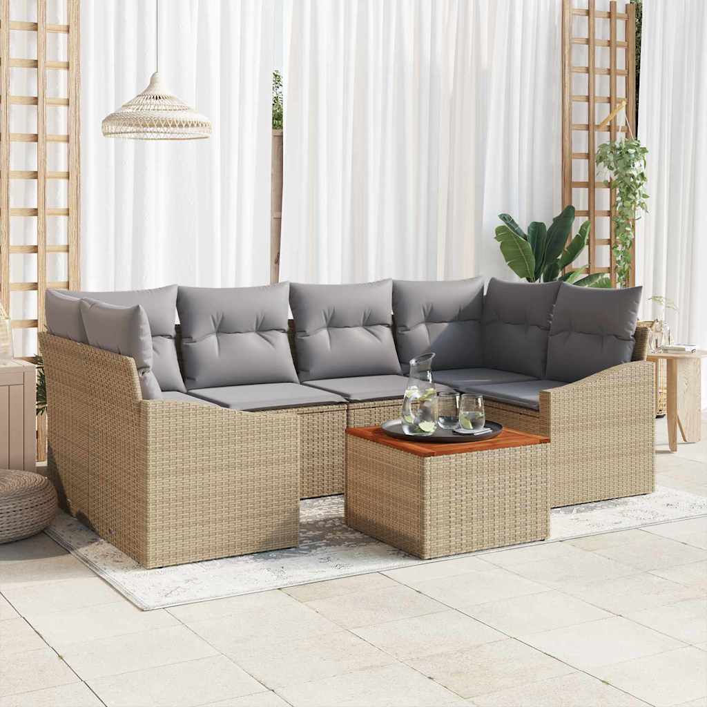 vidaXL Conjunto de sofás de jardín 7 uds. Beige y Gris Claro
