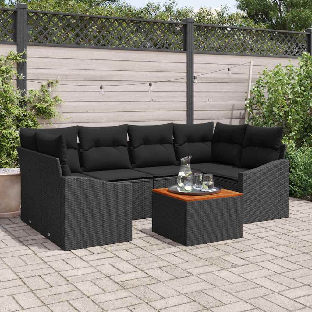 vidaXL Conjunto de sofás de jardín 7 uds. Negro ratán sintético