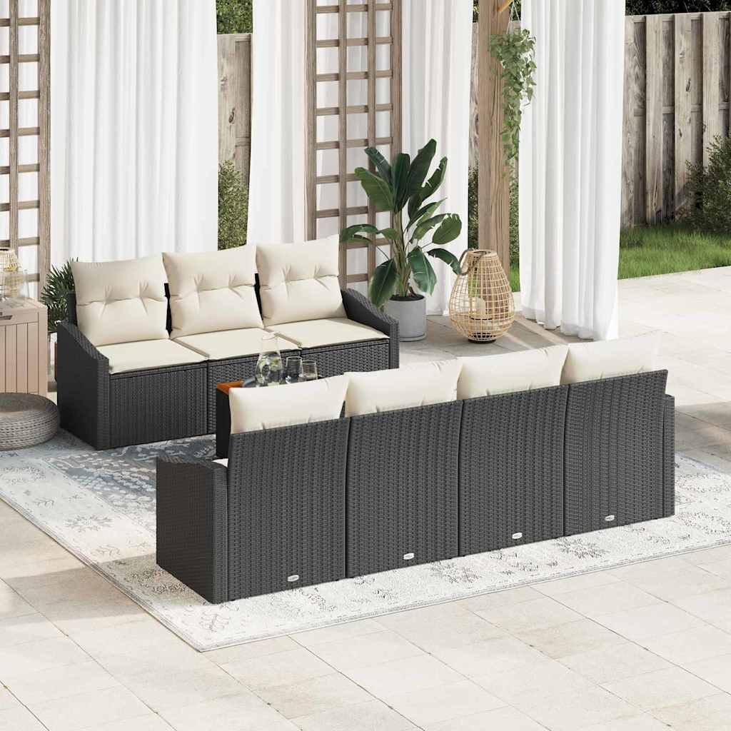 vidaXL Conjunto de sofás de jardín 8 uds. Negro y crema