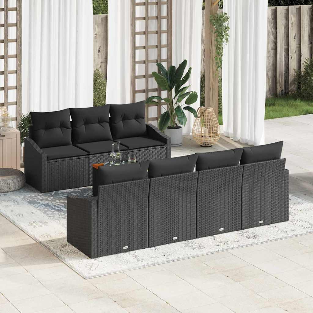 vidaXL Conjunto de sofás de jardín 8 uds. Negro ratán sintético