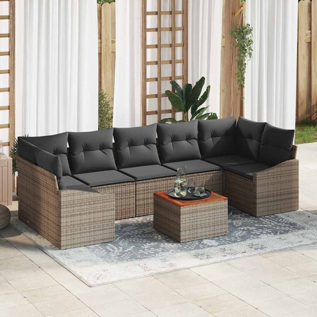 vidaXL Conjunto de sofás de jardín 8 uds. Gris ratán sintético