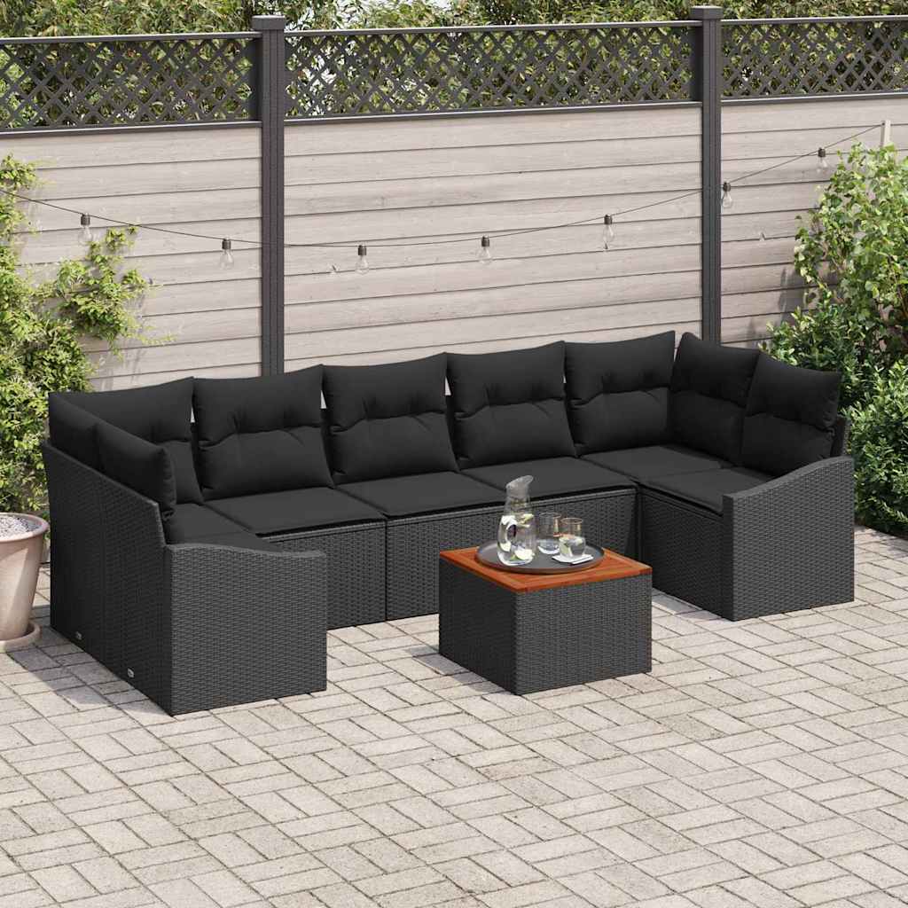 vidaXL Conjunto de sofás de jardín 8 uds. Negro ratán sintético