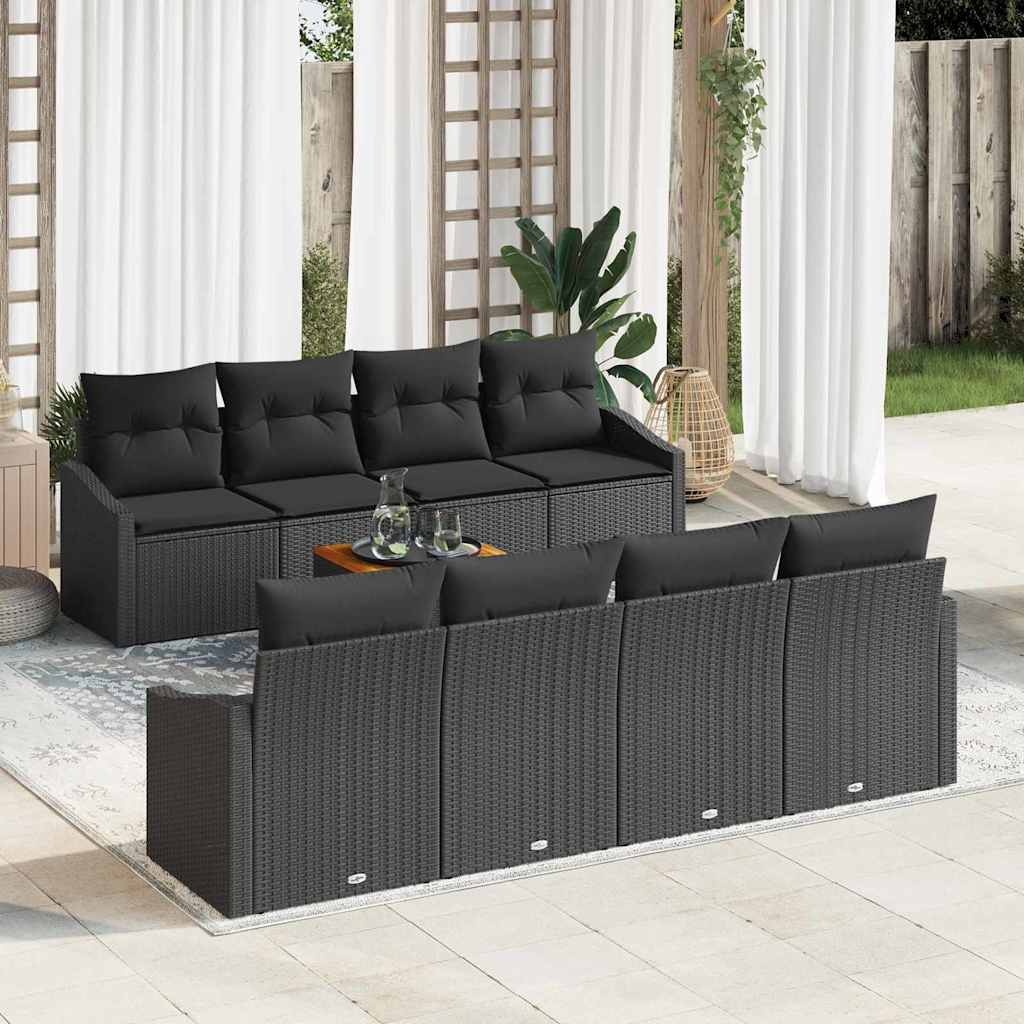 vidaXL Conjunto de sofás de jardín 9 uds. Negro ratán sintético