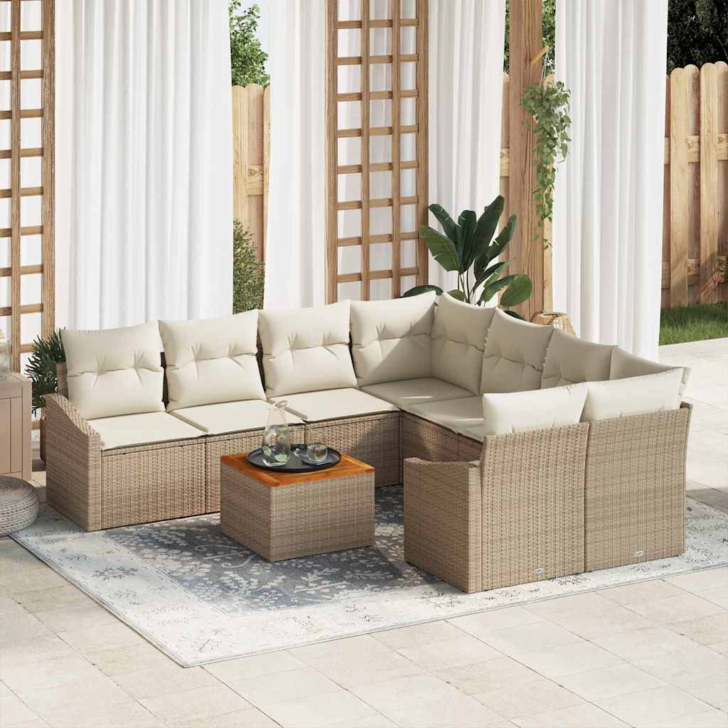 vidaXL Conjunto de sofás de jardín 9 uds. Beige y Crema