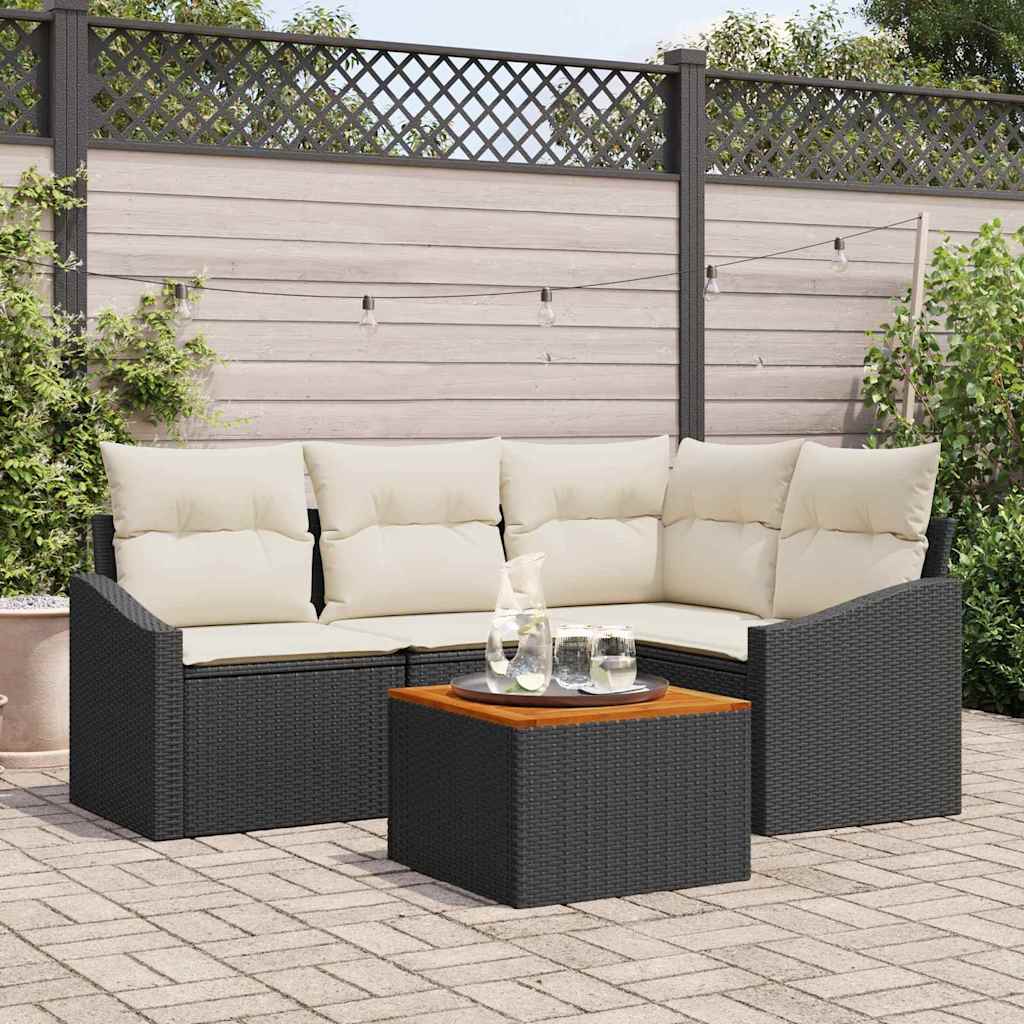 vidaXL Conjunto de sofás de jardín 5 uds. Negro y crema