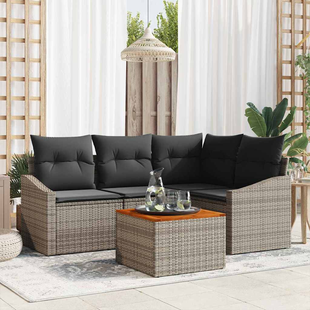 vidaXL Conjunto de sofás de jardín 5 uds. Gris ratán sintético