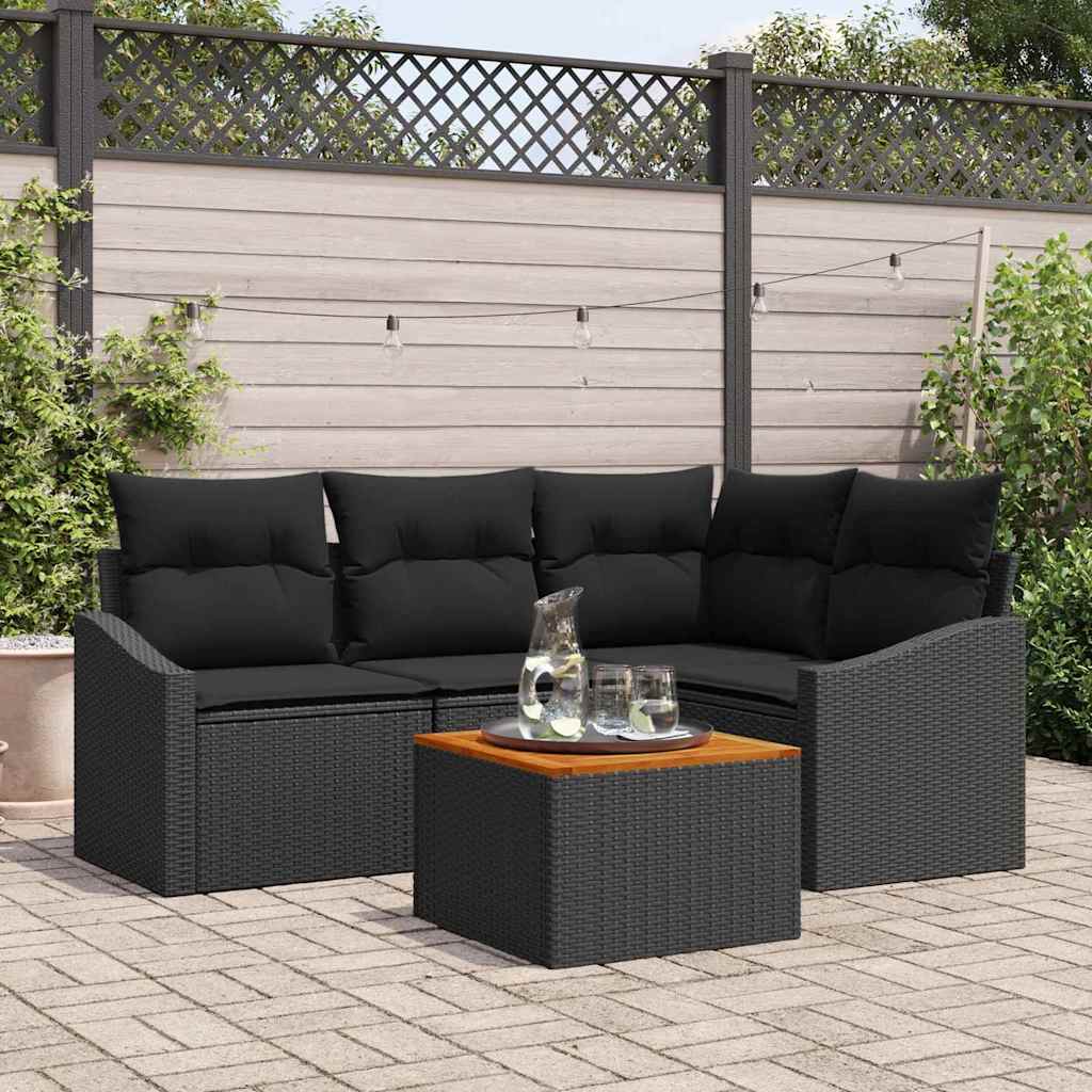 vidaXL Conjunto de sofás de jardín 5 uds. Negro ratán sintético