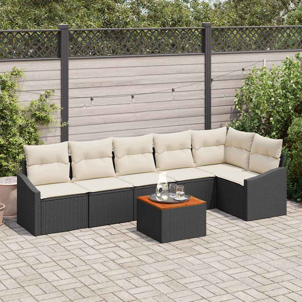 vidaXL Conjunto de sofás de jardín 7 uds. Negro y crema