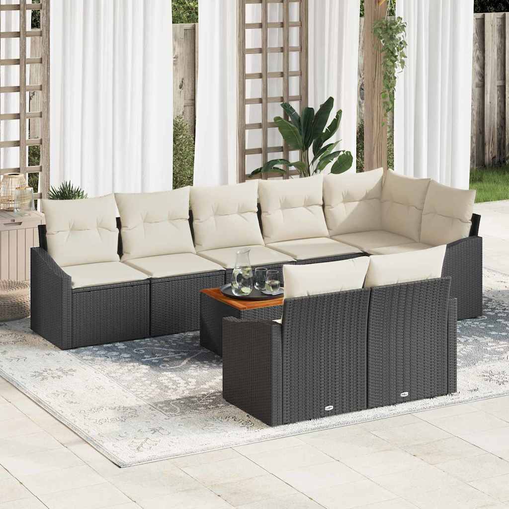 vidaXL Conjunto de sofás de jardín 9 uds. Negro y crema