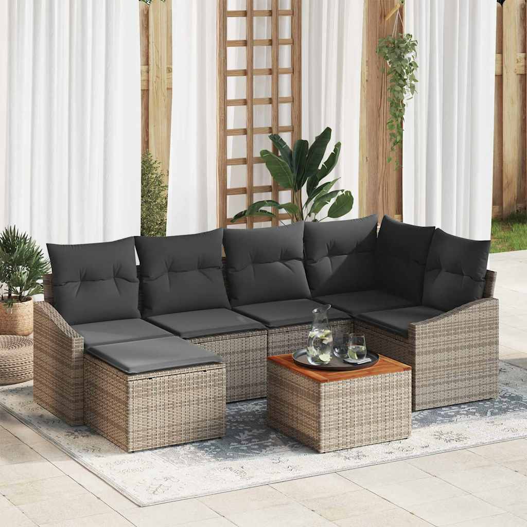 vidaXL Conjunto de sofás de jardín 7 uds. Gris ratán sintético
