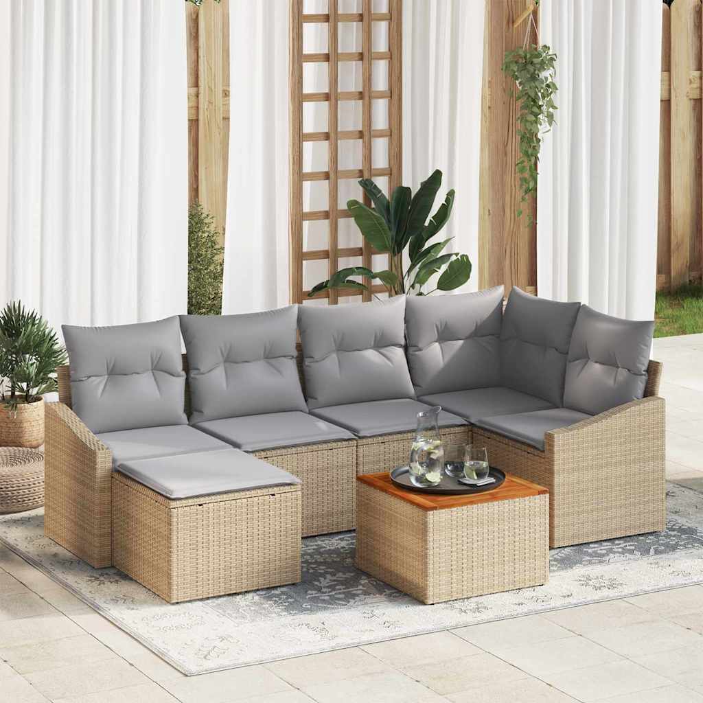 vidaXL Conjunto de sofás de jardín 7 uds. Beige y Gris Claro