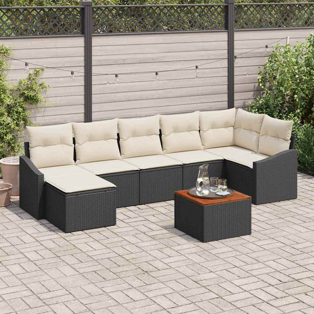 vidaXL Conjunto de sofás de jardín 8 uds. Negro y crema