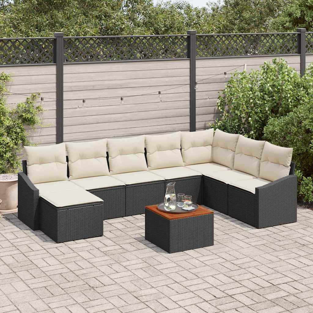 vidaXL Conjunto de sofás de jardín 9 uds. Negro y crema