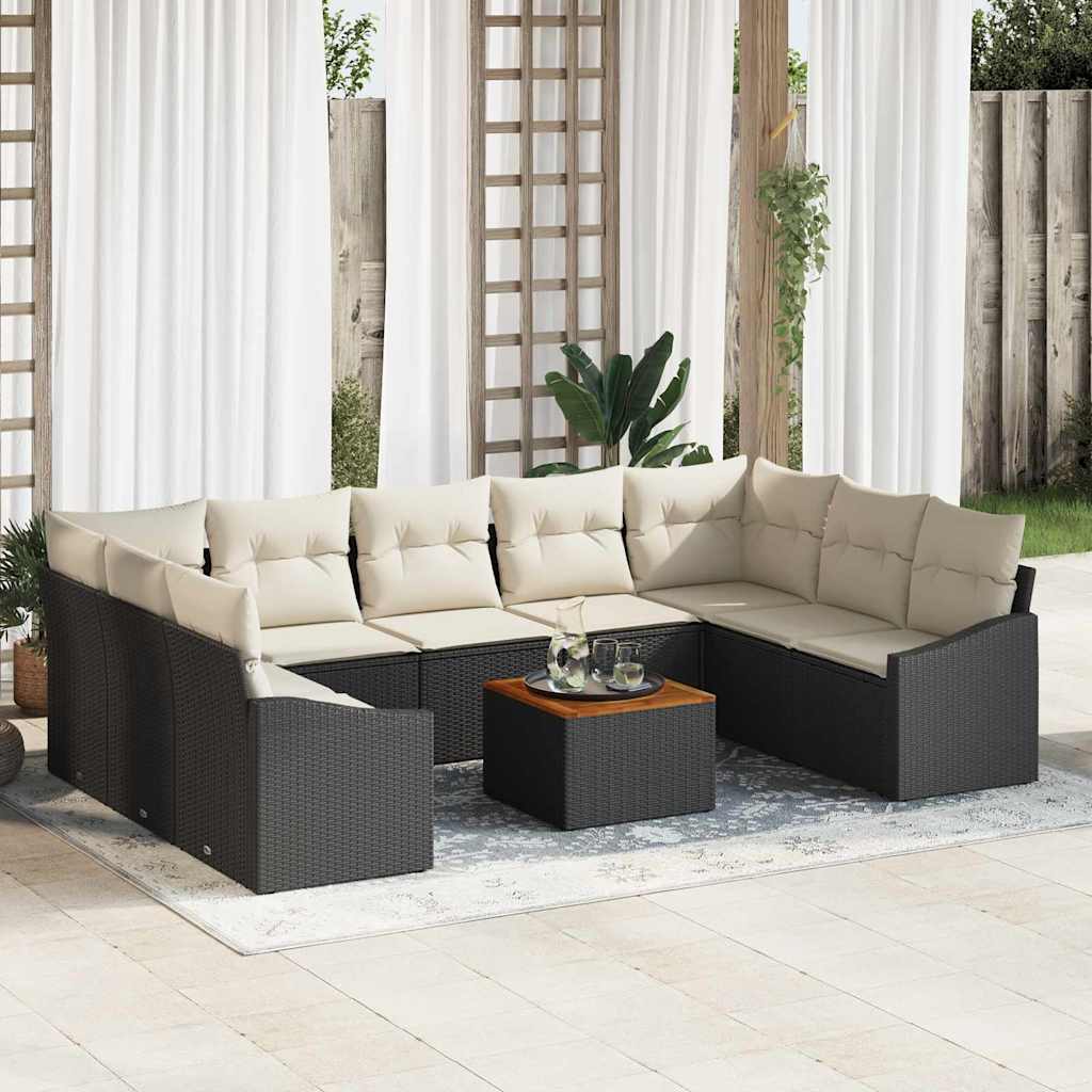 vidaXL Conjunto de sofás de jardín 10 uds. Negro y crema