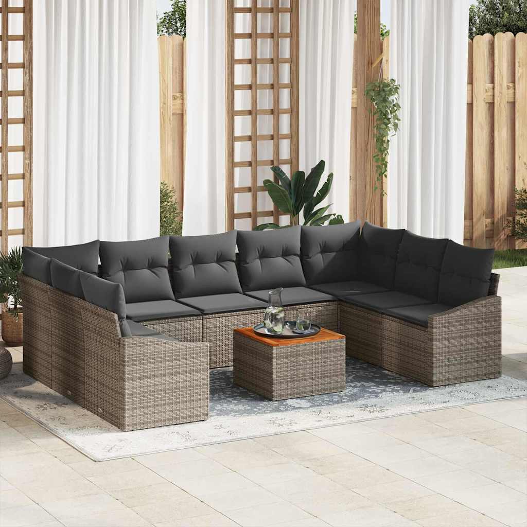 vidaXL Conjunto de sofás de jardín 10 uds. Gris ratán sintético