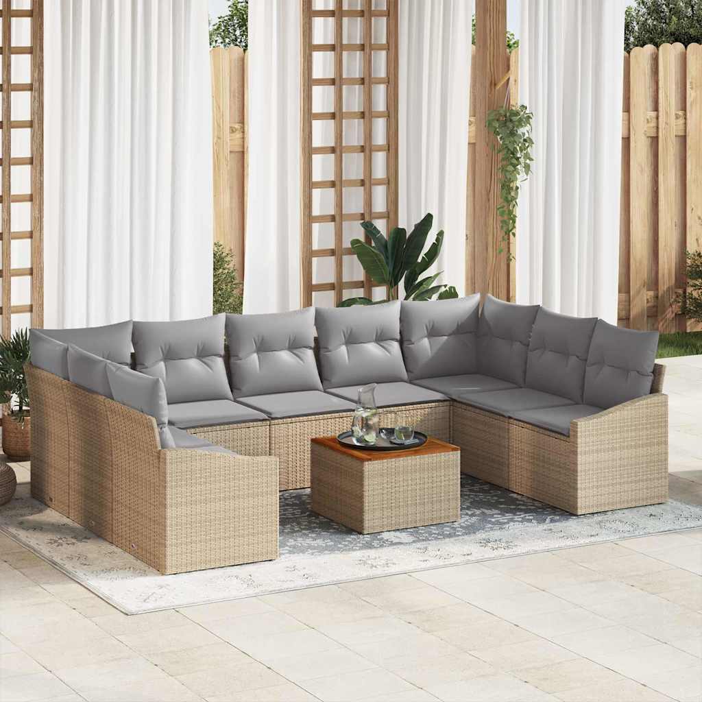 vidaXL Conjunto de sofás de jardín 10 uds. Beige y Gris Claro