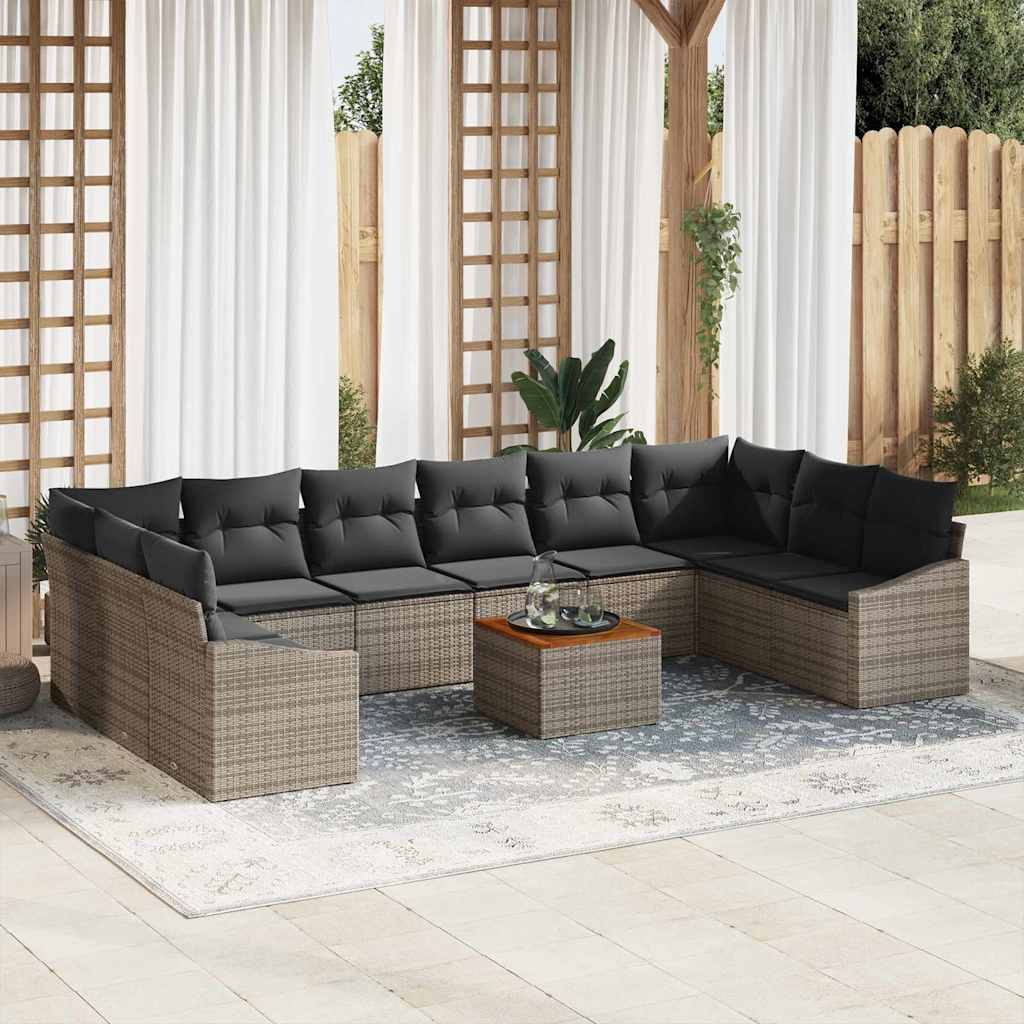 vidaXL Conjunto de sofás de jardín 11 uds. Gris ratán sintético