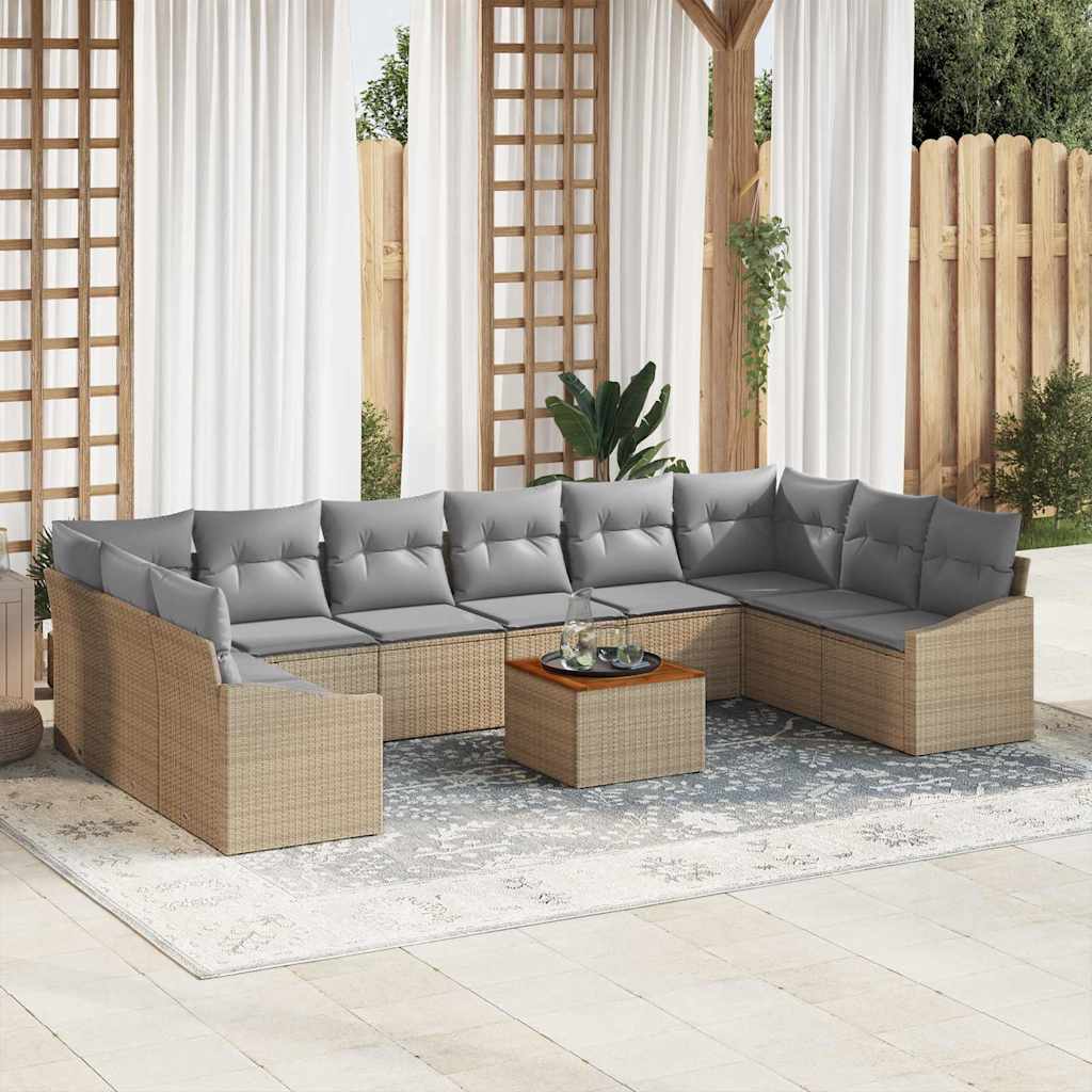 vidaXL Conjunto de sofás de jardín 11 uds. Beige y Gris Claro