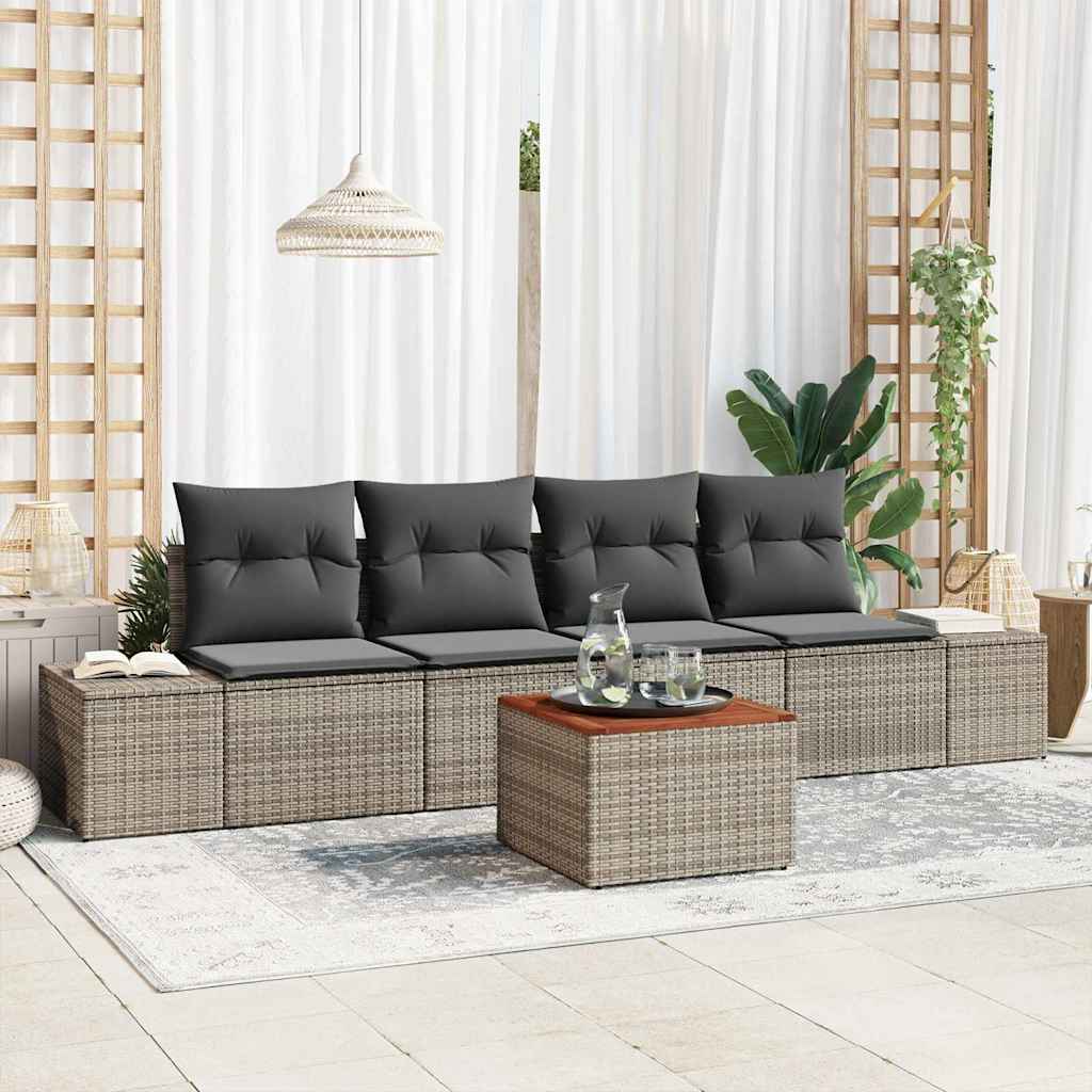 vidaXL Conjunto de sofás de jardín 5 uds. Gris ratán sintético