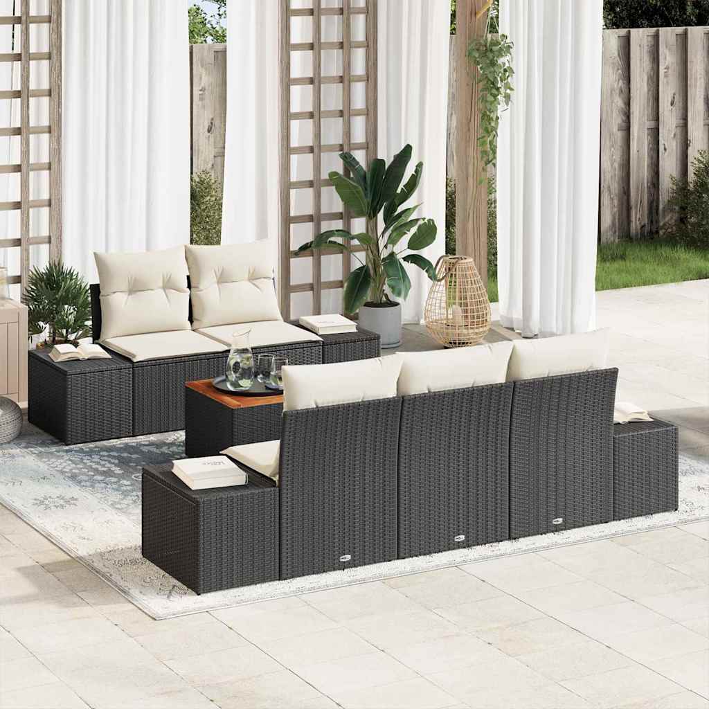 vidaXL Conjunto de sofás de jardín 6 uds. Negro y crema