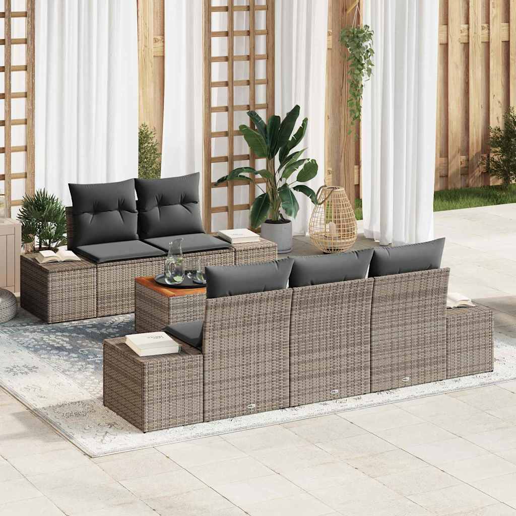 vidaXL Conjunto de sofás de jardín 6 uds. Gris ratán sintético