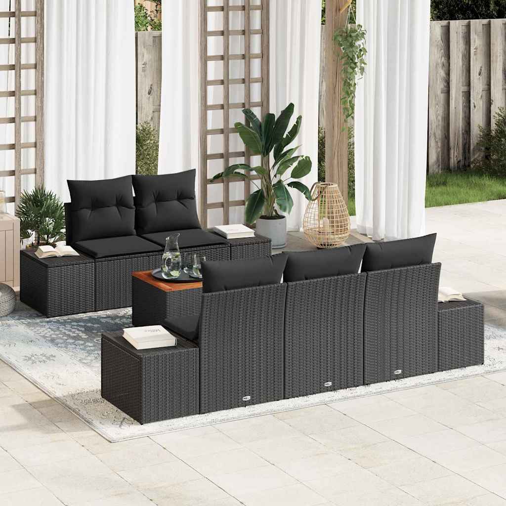 vidaXL Conjunto de sofás de jardín 6 uds. Negro ratán sintético