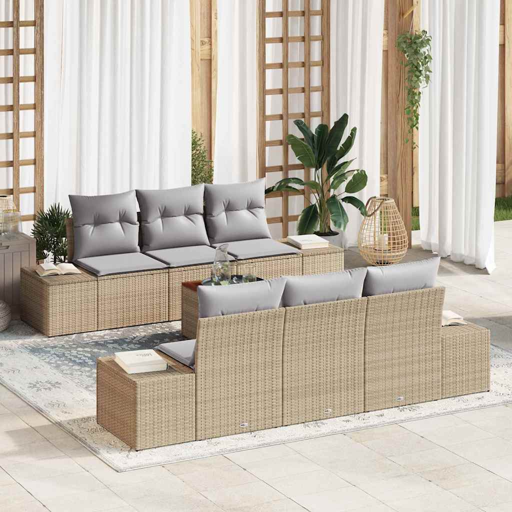vidaXL Conjunto de sofás de jardín 7 uds. Beige y Gris Claro