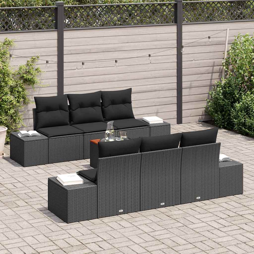 vidaXL Conjunto de sofás de jardín 7 uds. Negro ratán sintético