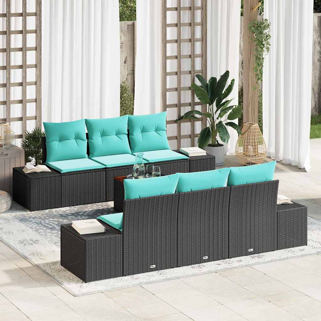 vidaXL Conjunto de sofás de jardín 7 uds. Negro y Turquesa