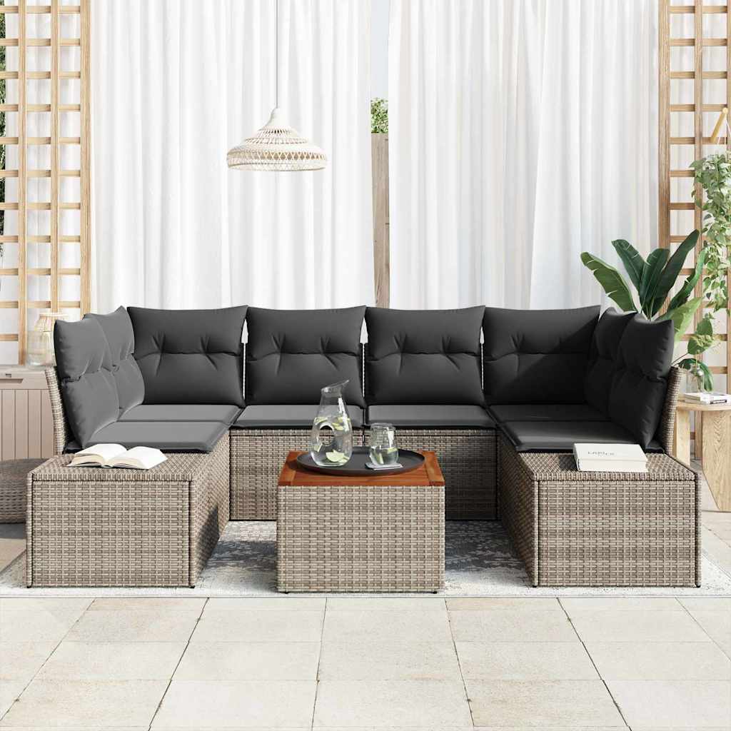 vidaXL Conjunto de sofás de jardín 7 uds. Gris ratán sintético