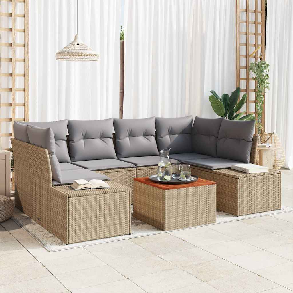 vidaXL Conjunto de sofás de jardín 7 uds. Beige y Gris Claro