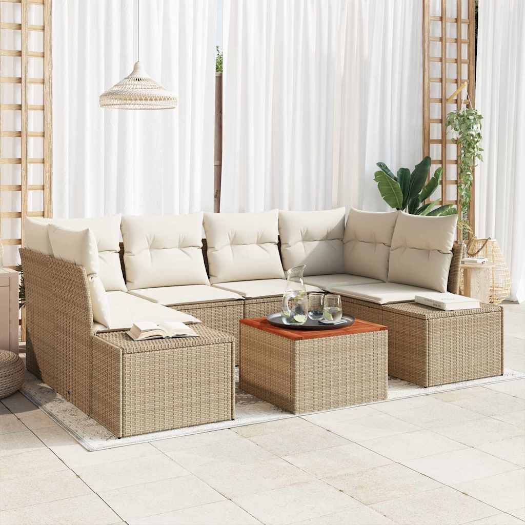 vidaXL Conjunto de sofás de jardín 7 uds. Beige y Crema