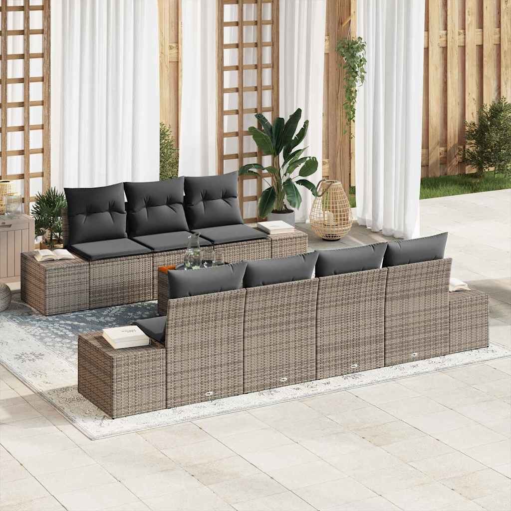 vidaXL Conjunto de sofás de jardín 8 uds. Gris ratán sintético