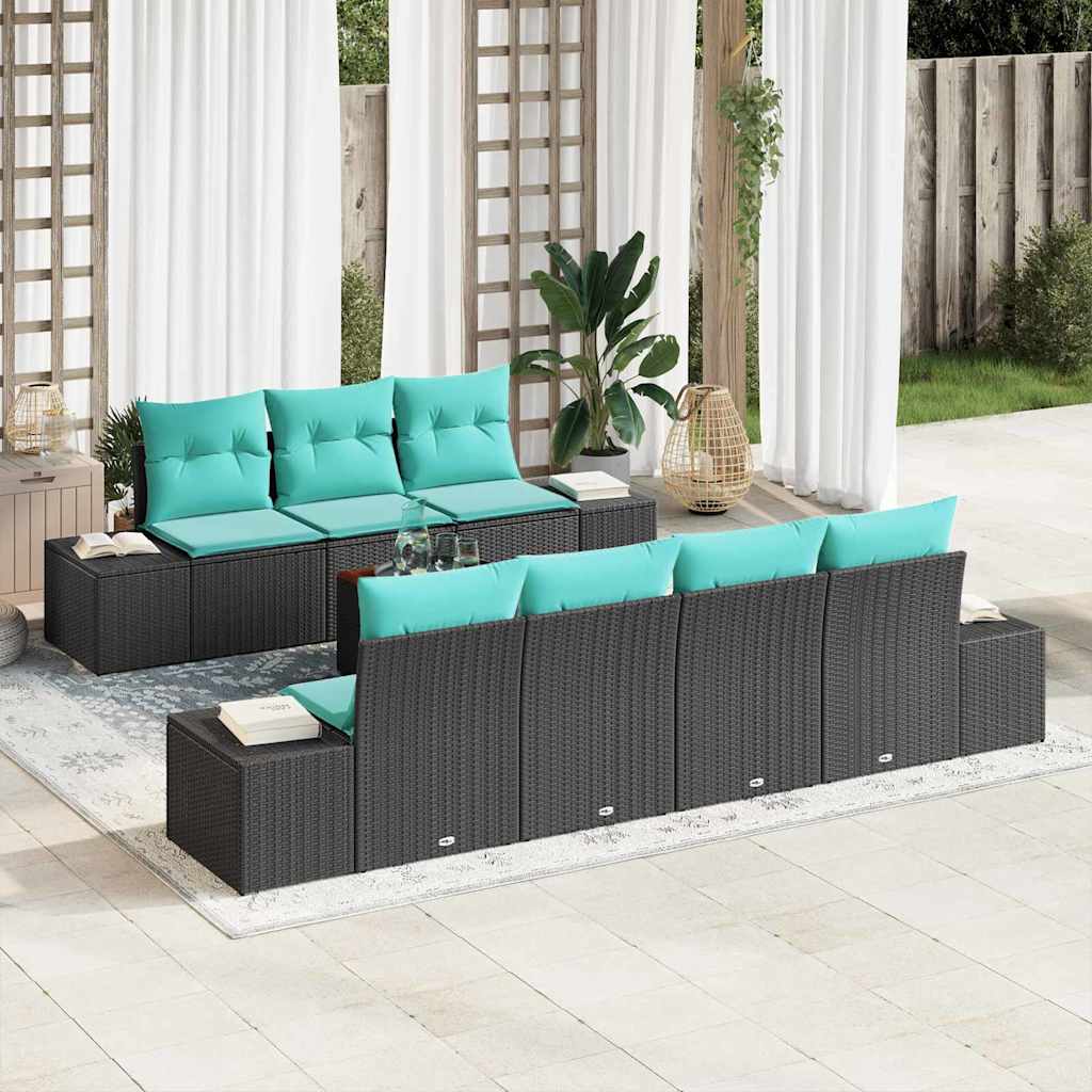 vidaXL Conjunto de sofás de jardín 8 uds. Negro y Turquesa